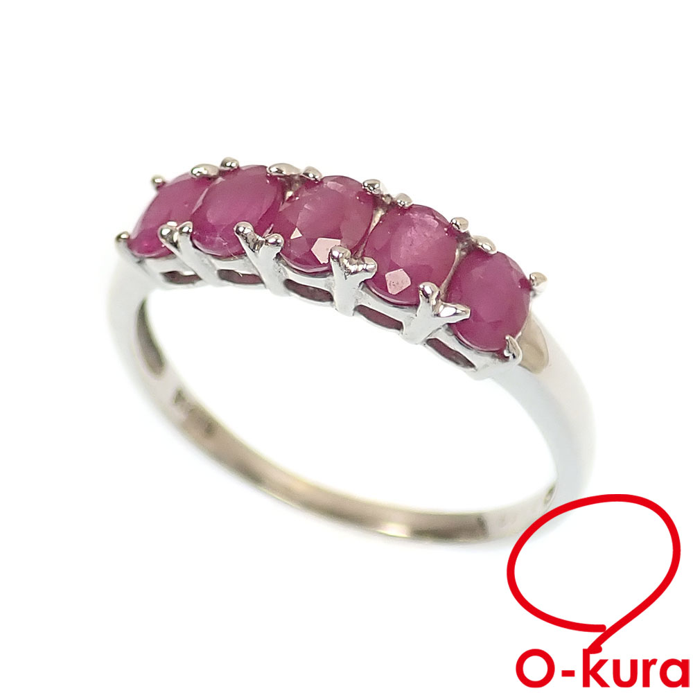 【中古】 ルビー リング レディース K14WG 14号 1.13ct 1.7g 14金 ホワイトゴールド 指輪