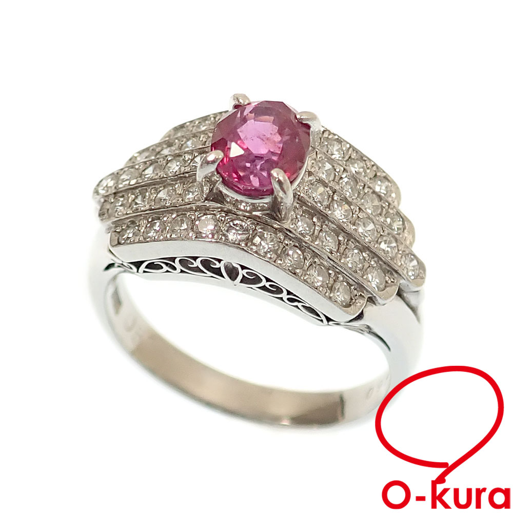 【中古】 ダイヤモンド 色石 リング レディース Pt900 11.5号 0.95ct 0.51ct 7.7g プラチナ 指輪